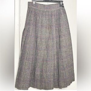 DIOR A-Line Vintage Pleated Gray Classic Plaid Women's Maxi Skirt Sz 8